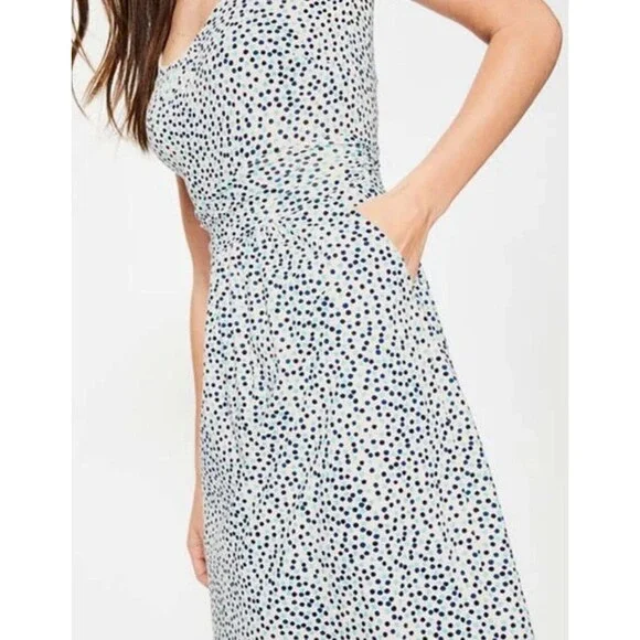 Boden Margot Jersey Dress with Pockets Women Size 12 L Blue Polka Dot Print EUC - Picture 3 of 16